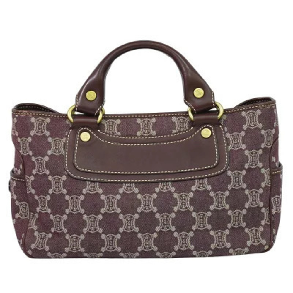 Celine Macadam Boogie Bag Handbag Tote Canvas Leather Burgundy Red